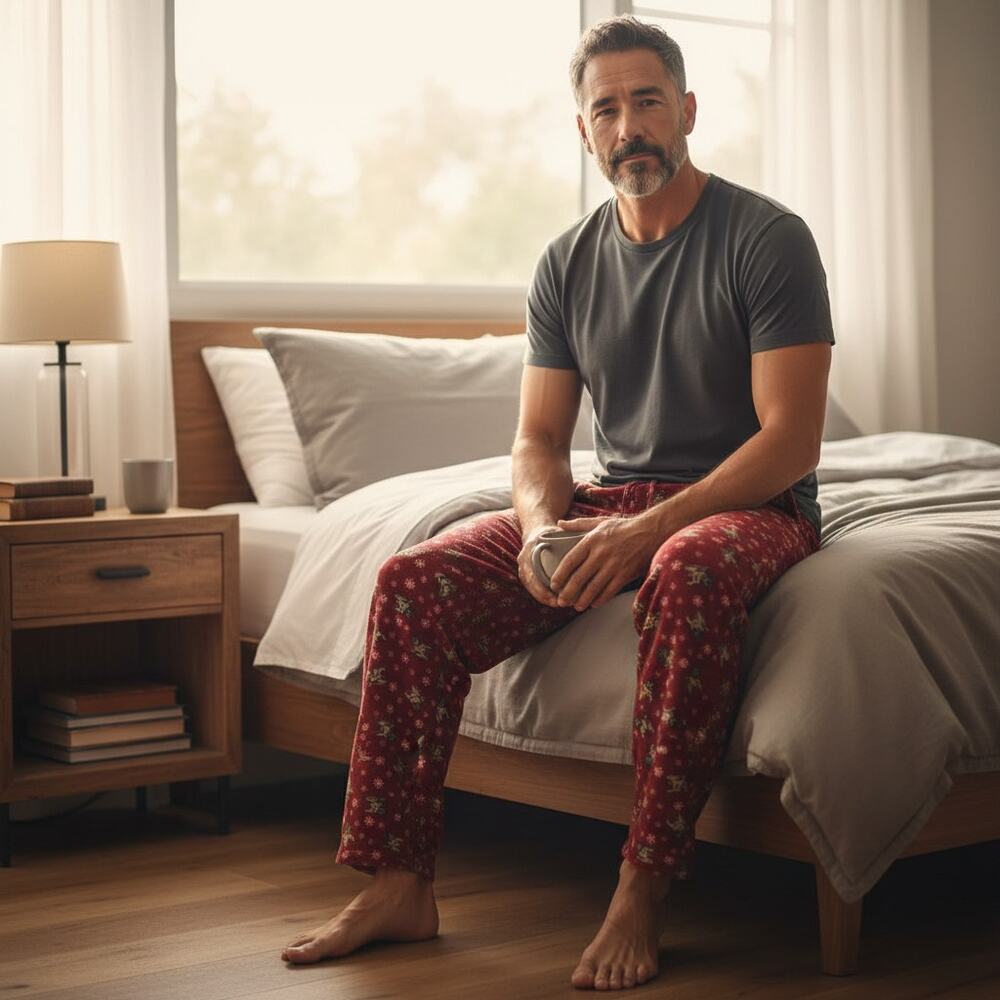 Mens Novelty Pajama Pants Red Dogs Snowflakes Lounge Sleepwear Size L